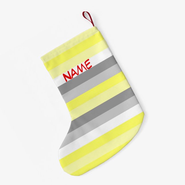 Gult-, vit- och Grått Rand-julklapp Liten Julstrumpa (Baksidan (Hängande))