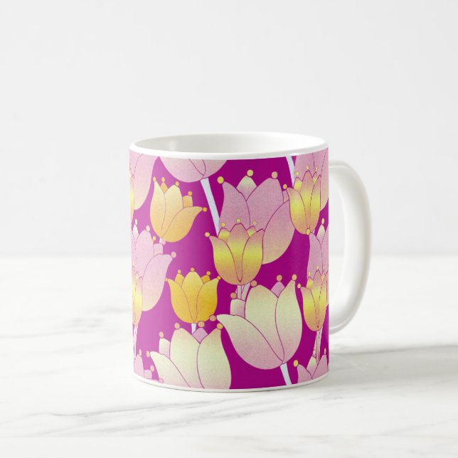 Gult-, vit- och Rosa Flower Harmony Kaffemugg (Framsida höger)