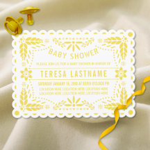 Gult, vit papel picado-babydusch