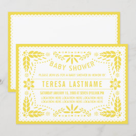 Gult, vit papel picado, mexikansk babydusch inbjudningar