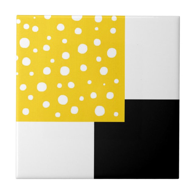Gult Vit Polka dots Svartvitt Geometriskt Kakelplatta (Framsidan)