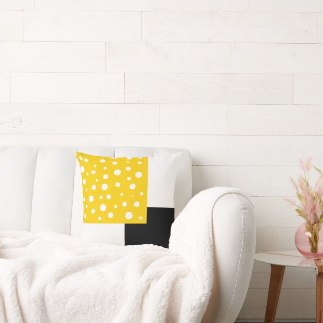 Gult Vit Polka dots Svartvitt Geometriskt Kudde (Soffa)
