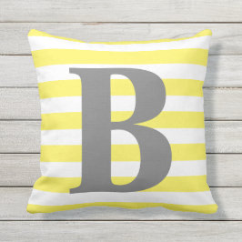 Gult Vit Rand Monogram Inledande kvadrat Kudde