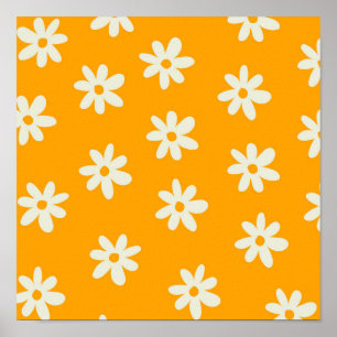 Gult Vit Retro Y2K Flower Mönster Poster