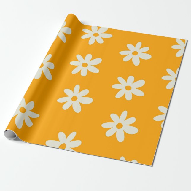 Gult Vit Retro Y2K Flower Mönster Presentpapper (Utrullad)