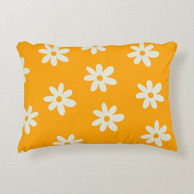 Gult Vit Retro Y2K Flower Mönster Prydnadskudde (Framsidan)