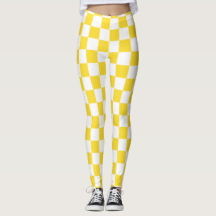 Gult Vit schackbräde Mönster Leggings
