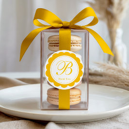 Gult Vit Tack i doseringscirkeln Monogram Runt Klistermärke