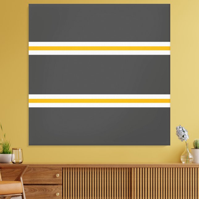 Gult Vit Tävla Rand på Mörk Grått Canvastryck (Insitu (Vardagsrum))