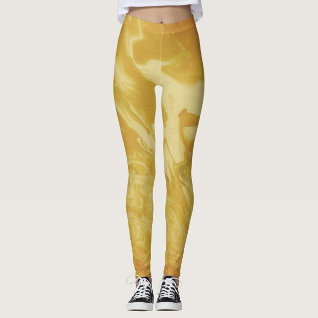 Gult Vita Abstrakter Leggings (Framsida)