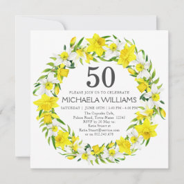 Gult Vita Daffodil Botaniker 50:e födelsedagen Inbjudningar