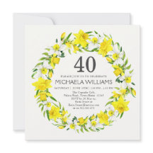 Gult Vita Daffodil Flowers 40:e födelsedagen Party