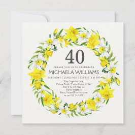 Gult Vita Daffodil Flowers 40:e födelsedagen Party Inbjudningar