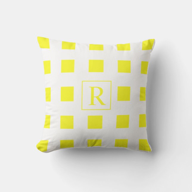 Gult Vita kvadratgeometriska Mönster monogram Kudde (Framsida)