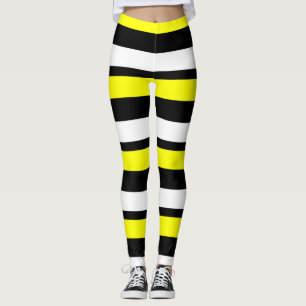 Gult Vita och svarta vågräta och vågräta balar Leggings