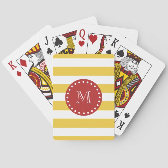 Gult vitrandmönster, röd Monogram Casinokort (Baksidan)