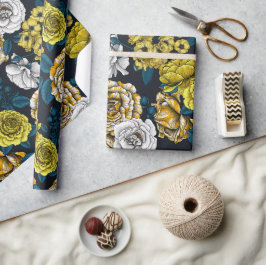 Gult, vitt och färg ro med blått löv presentpapper