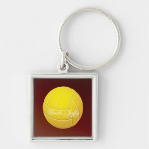 Gult Volleyball Monogram Namn Fyrkantig Silverfärgad Nyckelring