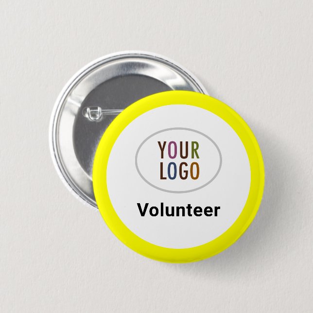 Gult Volunteer Staff Button Badge Company Logotyp Knapp (Framsida & baksida)