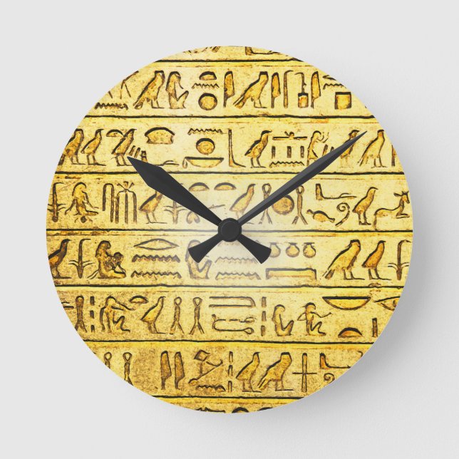Gult Wall Clock för antika egyptiska hieroglyfer Rund Klocka (Framsida)