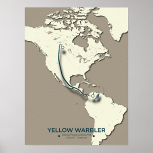 Gult Warbler Migration Karta - Minimalistisk Vinta Poster