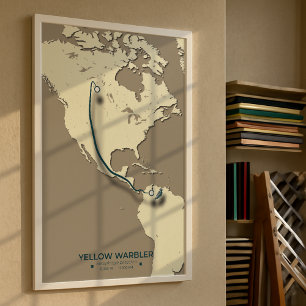 Gult Warbler Migration Karta - Minimalistisk Vinta Poster