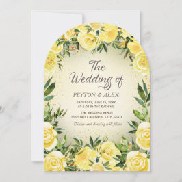 Gult Watercolor Blommigt Guld Glitter Arch Bröllop Inbjudningar