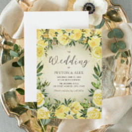 Gult Watercolor Blommigt Guld Glitter Bröllop Inbjudningar
