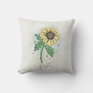 Gult Watercolor Flower Faith Dekorativ kudde
