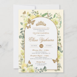 Gult Watercolor Golden Butterfly Quinceanera Inbjudningar
