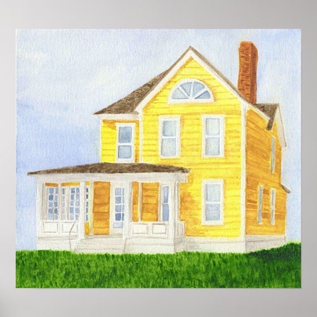 Gult Watercolor House Poster (Framsidan)