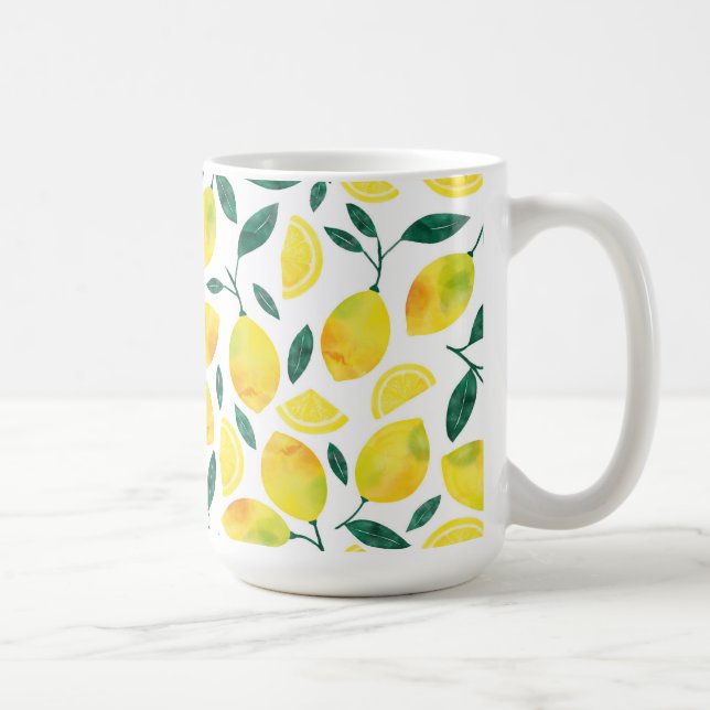 Gult Watercolor Lemon Mönster Kaffemugg (Höger)