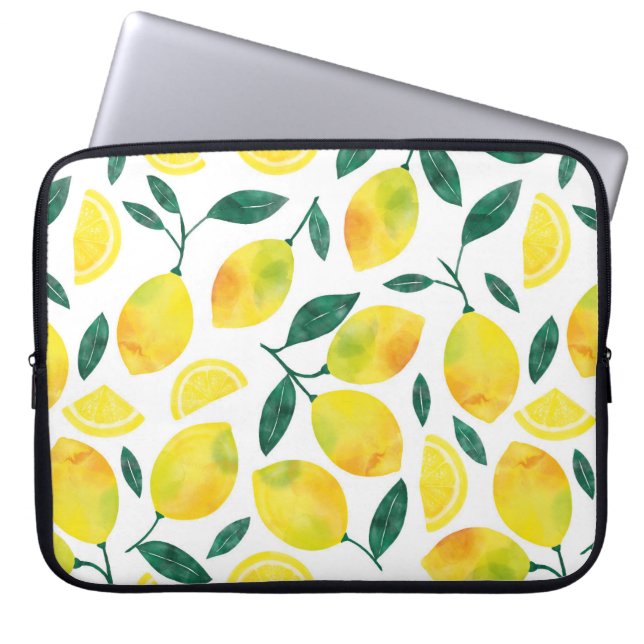 Gult Watercolor Lemon Mönster Laptop Fodral (Framsidan)