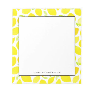 Gult Watercolor Lemon Mönster Personlig Anteckningsblock