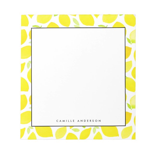 Gult Watercolor Lemon Mönster Personlig Anteckningsblock (Framsida)