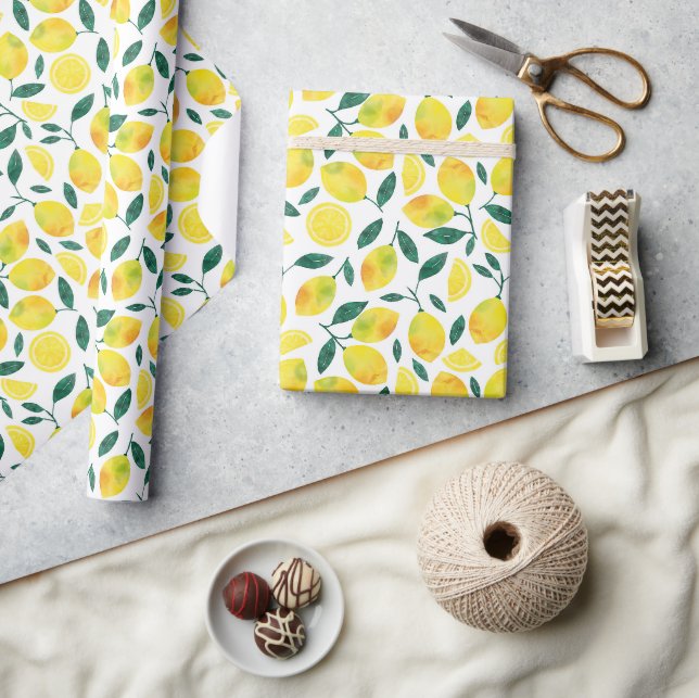 Gult Watercolor Lemon Mönster Presentpapper (Hantverk)