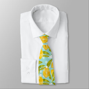 Gult Watercolor Lemon Träd Mönster Blue Slips