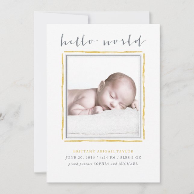 Gult Watercolor Ram Baby Birth Notice Meddelande (Framsida)