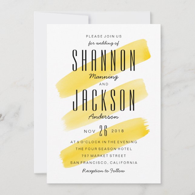 Gult Watercolor Rand bröllopsinbjudan Inbjudningar (Framsida)