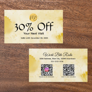 Gult Watercolor Restaurant Qr Code Menu och Rabattkort