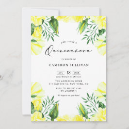 Gult Watercolor Ro Garland Quinceañera Inbjudningar