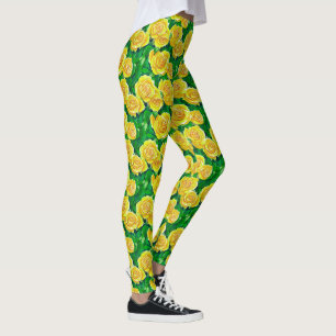 Gult Watercolor Ro Mönster Leggings