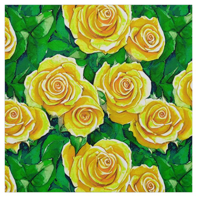 Gult Watercolor Ro Mönster Tyg (Provkarta)