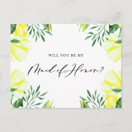 Gult Watercolor Ro ska vara mitt Maid of honor-kor Inbjudan Vykort