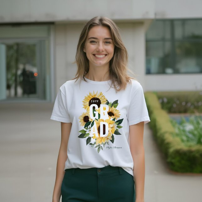 Gult Watercolor Sunblommor & Wildblomgrad T Shirt (Yellow Watercolor Sunflowers & Wildflower Grad Tri-Blend Shirt)