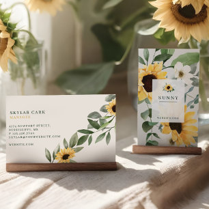 Gult Watercolor Sunblommor & Wildblomma Bohemian Visitkort
