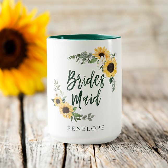 Gult Watercolor Sunblommor Wildblomma Bridesmaid Mugg (Yellow Watercolor Sunflowers Wildflower Bridesmaid Mug)