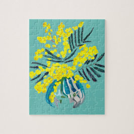 Gult Wattle Mimosa australisk blomkonst Pussel