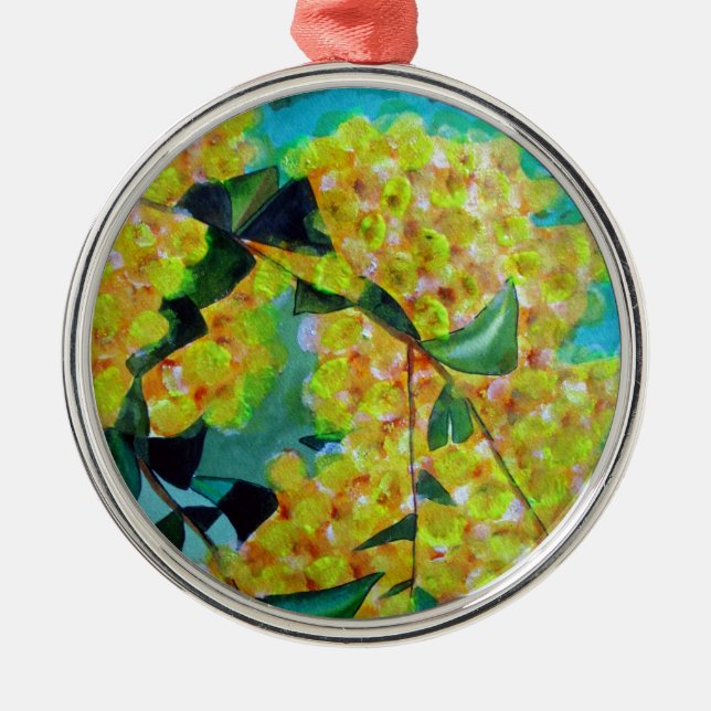Gult Wattle native Australian blomart Julgransprydnad Metall (Framsidan)