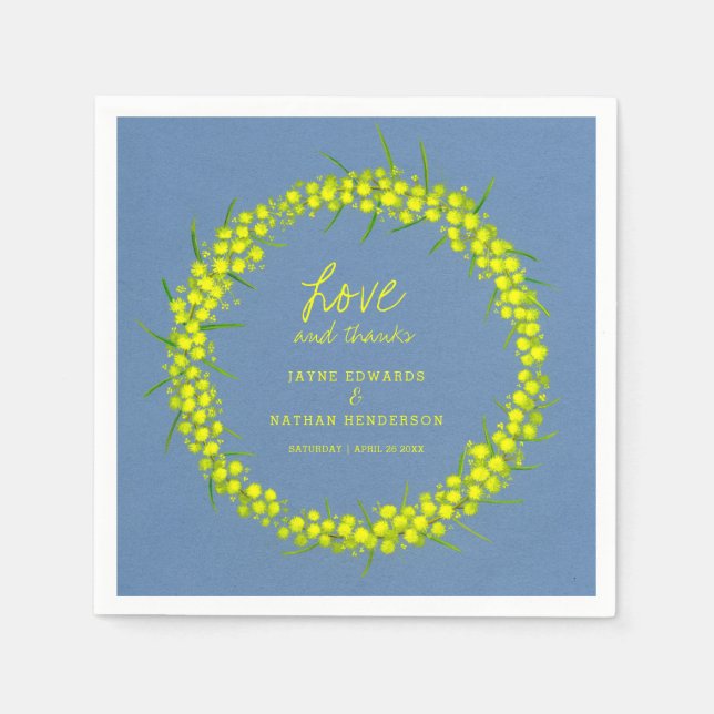 Gult Wattle vår blommor art bröllop napkins Pappersservett (Framsidan)